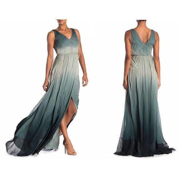Burberry Ombré Silk Gathered Gown, Green, Size 36 Euro, NWT - Picture 1 of 8
